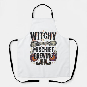 Tablier Chemise sorcière Halloween avec balai et chaudrons