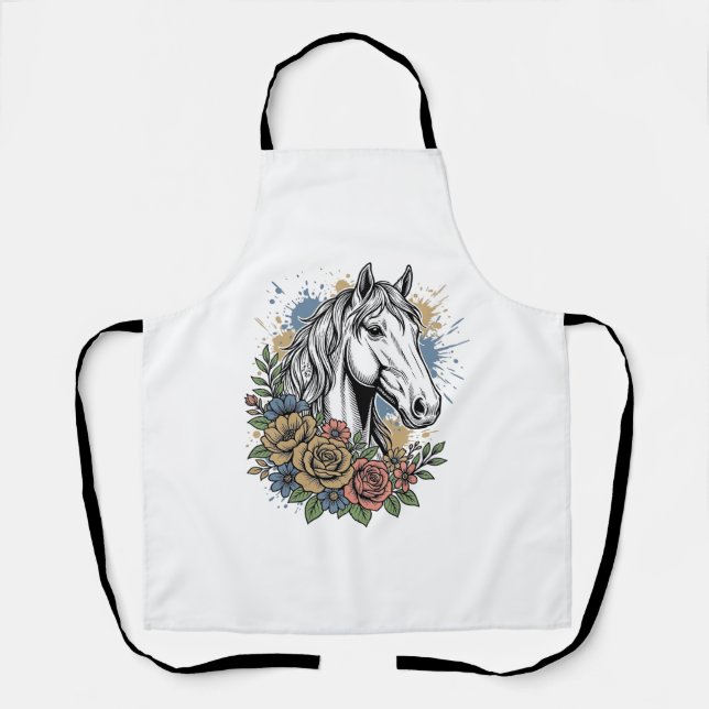 Tablier Chemise vectorielle de conception de cheval floral (Recto)