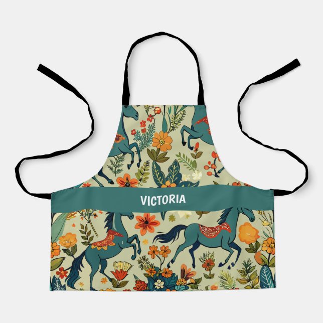 Tablier Cheval Afficher Floral Motif personnalisé (Recto)