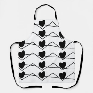 Tablier Chevron Stripe Hearts Cuisine noir et blanc
