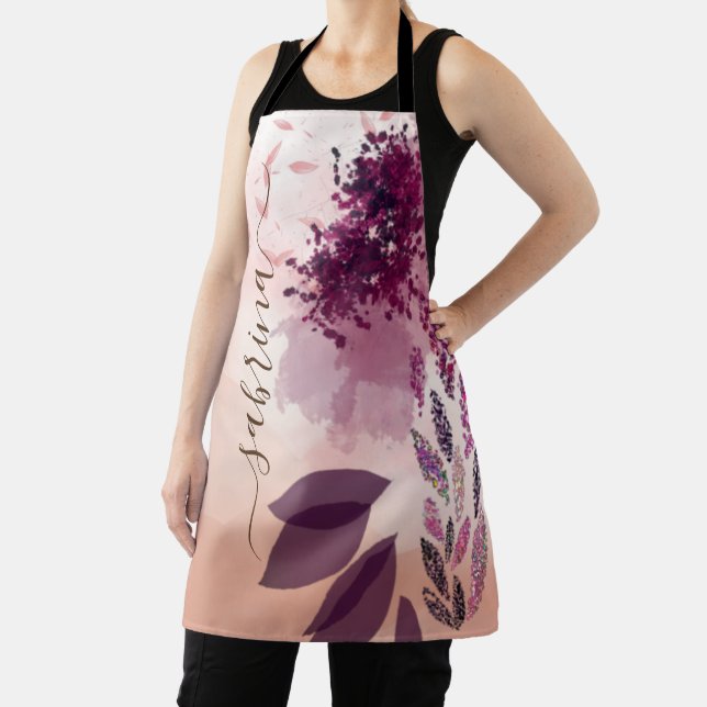 Tablier Chic Burgundy Aquarelle Signature Florale (Insitu)