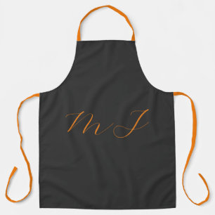Tablier Chic calligraphie gris orange monogramme nom initi