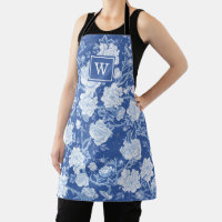 Chic Delft Bleu Blanc Chinoiserie Fleur Monogramme