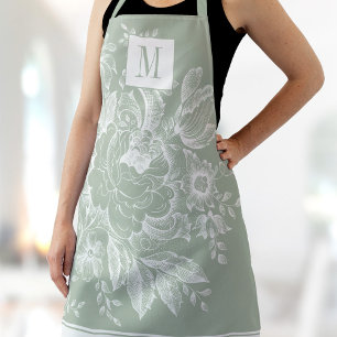Tablier Chic Français Agritourisme Peony Monogramme Vert c