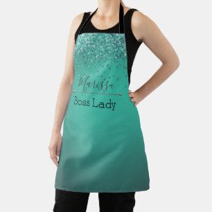 Tablier Chic Glitterie Turquoise Personnalisé Boss Lady
