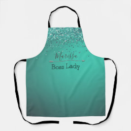 Tablier Chic Glitterie Turquoise Personnalisé Boss Lady
