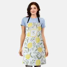 Tablier Chic Monogramme Aquarelle Foliage de citron