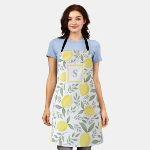 Tablier Chic Monogramme Aquarelle Foliage de citron