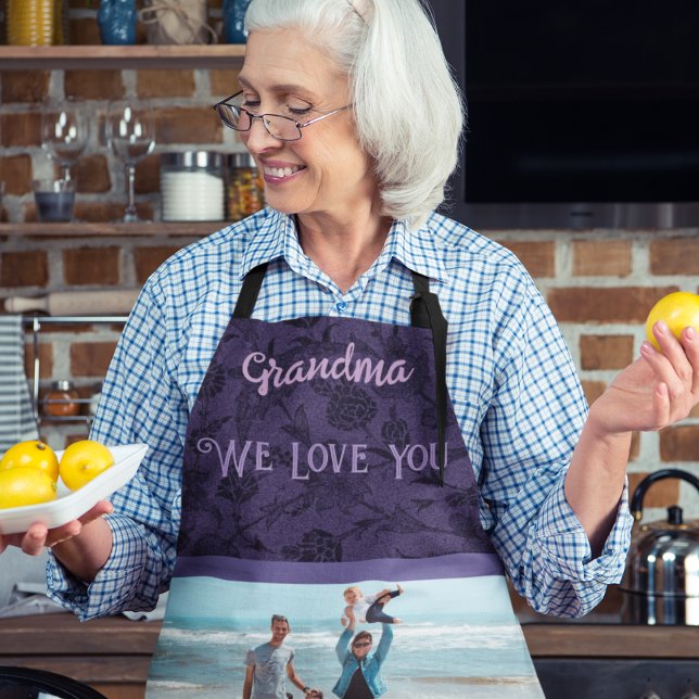 Tablier Chic Photo Personnalisée Texte Grandma Cadeau Viol (Créateur téléchargé)