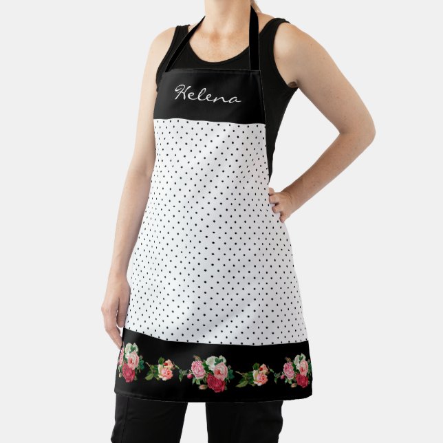 Tablier Chic Pois personnalisés avec frontière Rose (Insitu)
