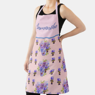 Tablier Chic Polka Pot rose Floral Shabby Viola Pansy
