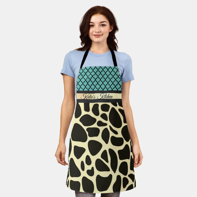 Tablier Chic Quatrefoil Giraffe Impression personnalisée (Porté)