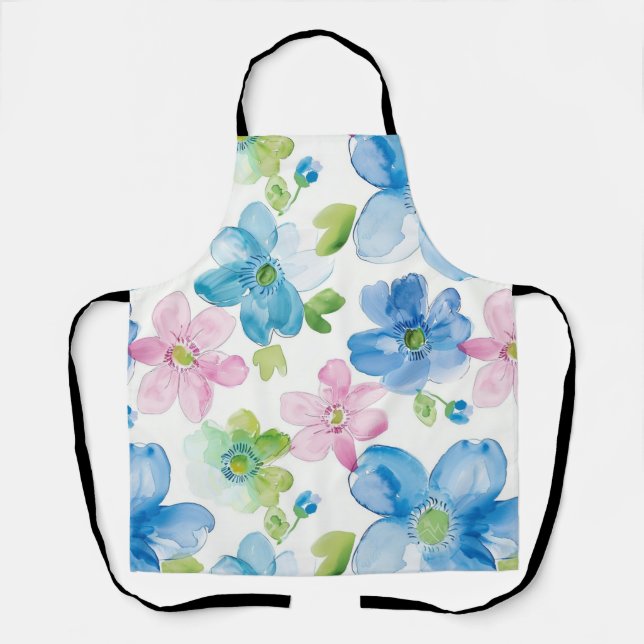 Tablier Chic rose bleu bleu floral (Recto)