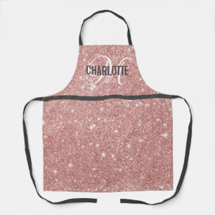Tablier Chic rose or parties scintillant monogramme nom ap