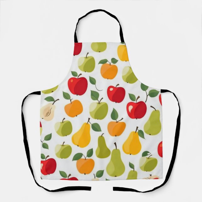 Tablier Chic Rouge Vert Orange Pommes et poires Motif (Recto)