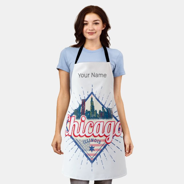 Tablier Chicago Illinois États-Unis Retro Skyline États-Un (Porté)