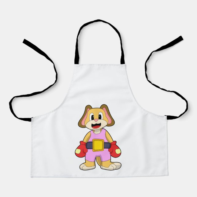 Tablier Chien à la boxe avec gants de boxe (Recto)