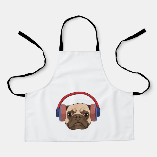 Tablier Chien à la musique avec casque (Recto)