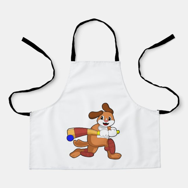 Tablier Chien au cricket avec batte de cricket (Recto)