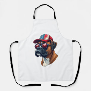 Tablier Chien Boxer portant du blanc rouge bleu