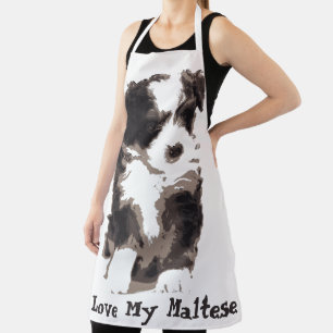 Tablier Chien chiot maltais noir et blanc