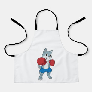 Tablier Chien comme boîte avec gants de boxe