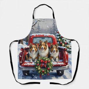 Tablier Chien de berger des Shetland camion rouge de Noël