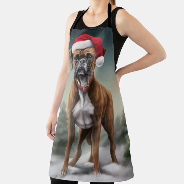 Tablier Chien de boxe en Noël de neige (Insitu)