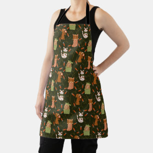 Tablier Chien de chat joyeux feux de Noël Motif vert