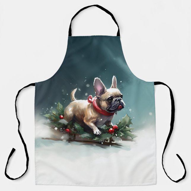 Tablier Chien de Noël neige hiver (Recto)