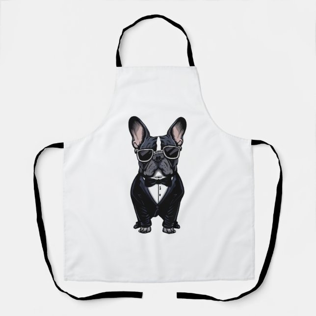 Tablier Chien de taureau français à Tuxedo portant des lun (Recto)