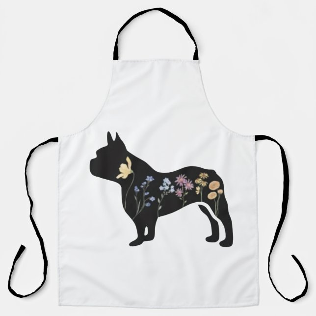 Tablier Chien de taureau français fleur sauvage (Recto)