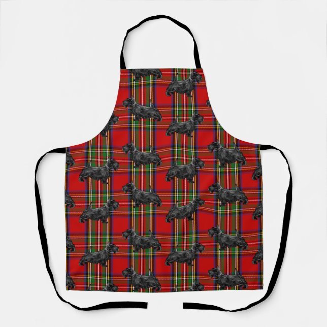 Tablier Chien écossais sur Tartan écossais rouge (Recto)
