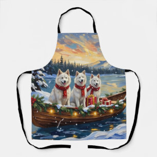 Tablier Chien Esquimau Américain Blanc Noël Bateau Fêtes