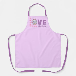 Tablier Chien mignon amour Coeurs Valentines Jour Lavande