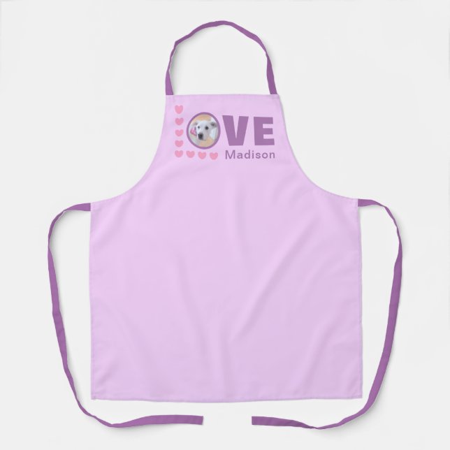 Tablier Chien mignon amour Coeurs Valentines Jour Lavande (Recto)