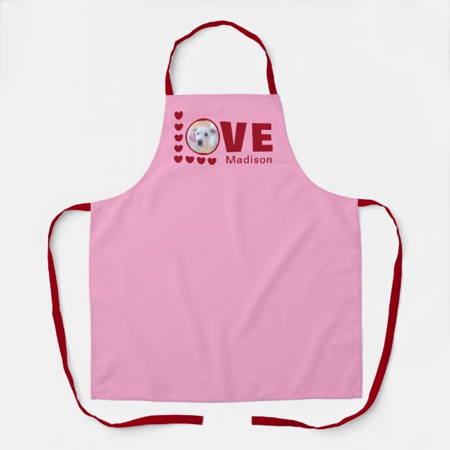 Tablier Chien mignon amour Coeurs Valentines Jour Rouge (Recto)