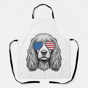 Tablier Chien patriotique avec lunettes de soleil drapeau