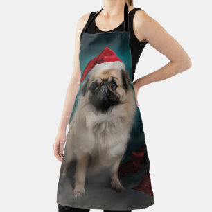 Tablier Chien pekingese pendant Noël de neige