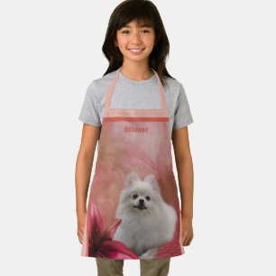 Tablier Chien Poméranien blanc mignon Personnalisé