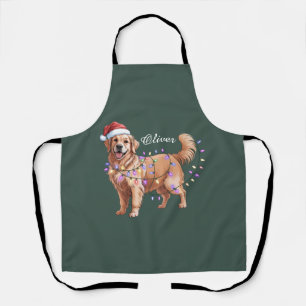 Tablier Chien Retriever doré de Noël nom personnalisé