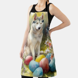 Tablier Chien sibérien Husky avec oeufs de Pâques vacances