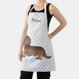 Tablier Chien teckel à longs poils chocolat et feu & nom