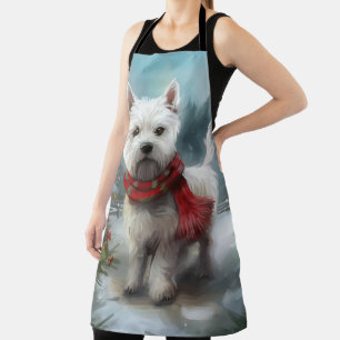 Tablier Chien Terrier West Highland White dans la neige de