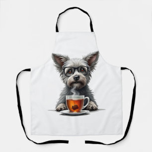 Tablier Chien Vintage tenant une tasse de thé avec des lun