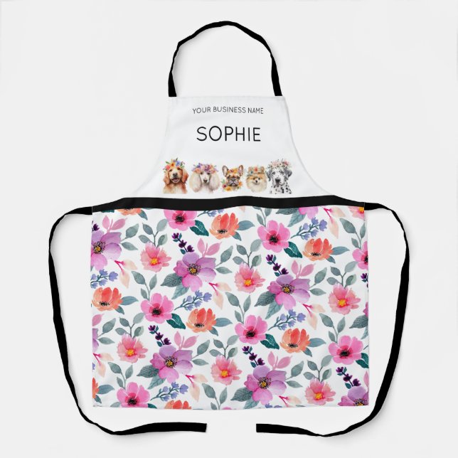 Tablier Chiens adorables avec couronne de fleurs, aquarell (Recto)