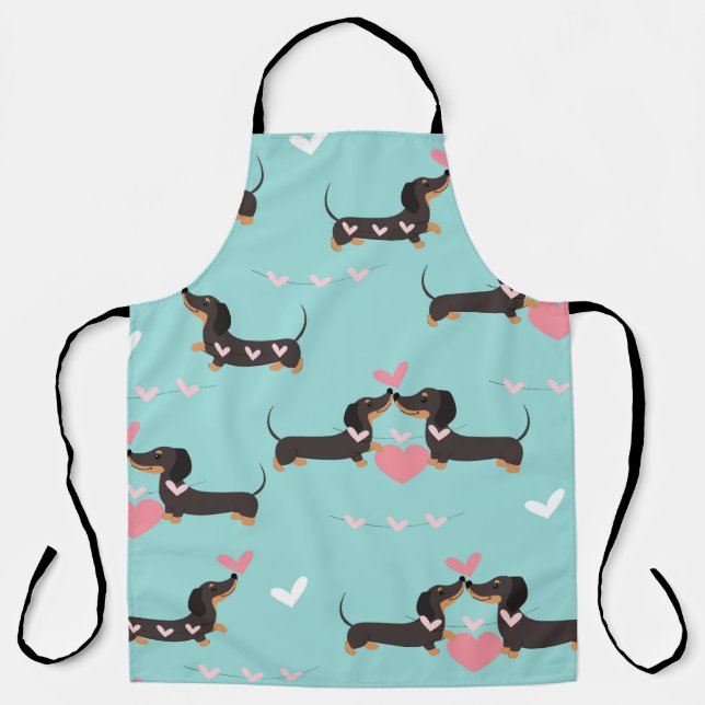 Tablier Chiens Dachshund dans l'amour et le coeur sans cou (Recto)