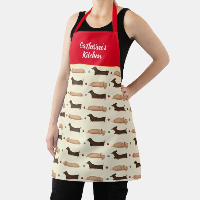 Tablier Chiens longs - Dachshunds - Apron rouge (Insitu)