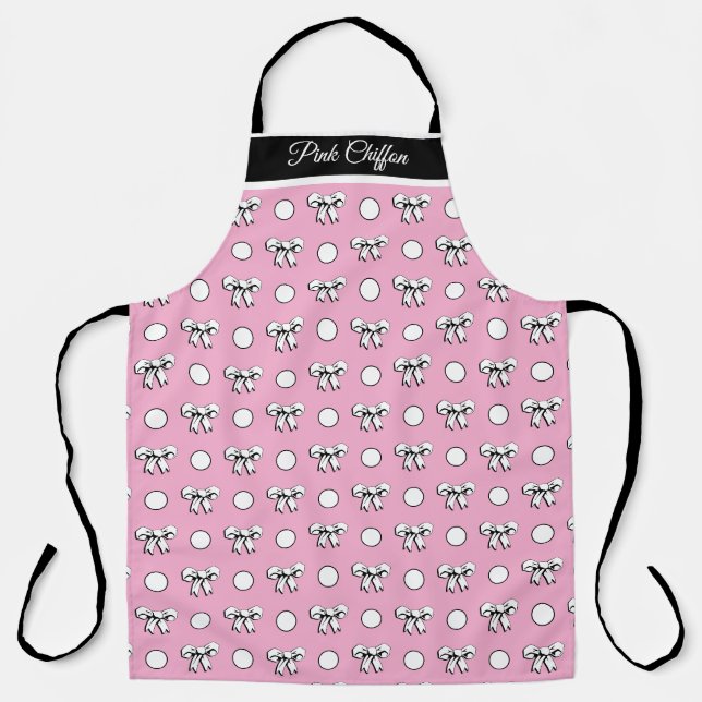 Tablier Chiffon rose Blanc Pois Bows Personnalisé (Recto)