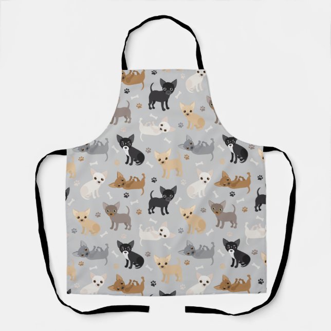 Tablier Chihuahua Bones and Paws Gray Apron (Recto)